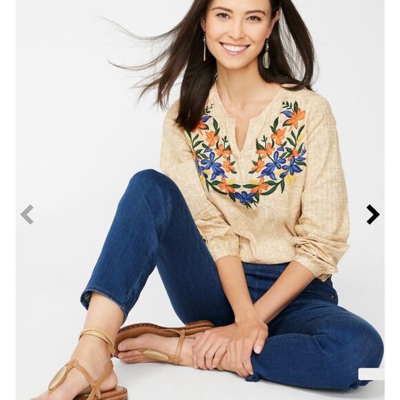 Chico’s Crackle Wash Embroidered Popover Top Size 2 (US 12/Large) - Picture 2 of 11